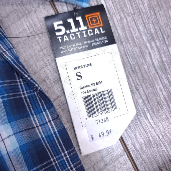 5.11 Tactical Shirt Mens Small Admiral Blue Breaker Plaid Pocket Short Sleeve - Picture 6 of 7
